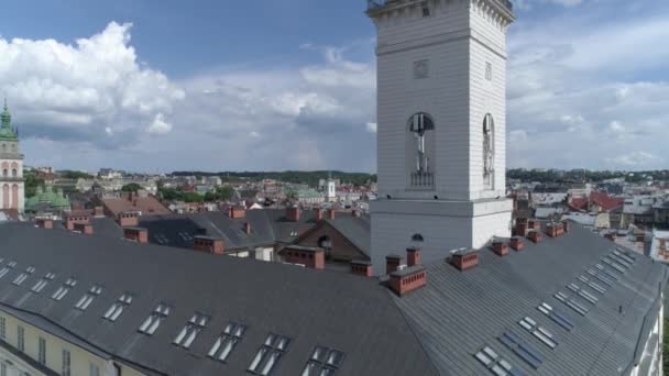 Vue Aérienne Centre Ville Lviv Drone Vole Autour Hôtel Ville — Video