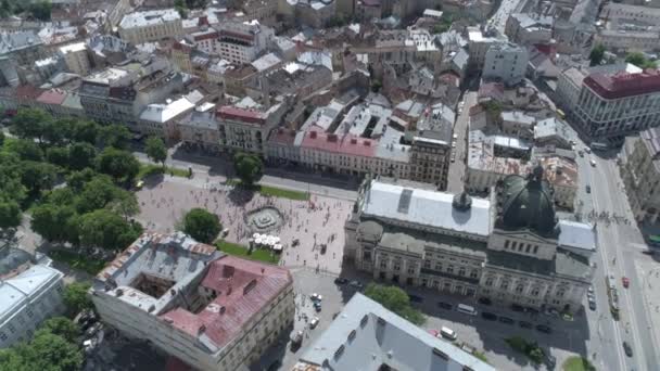 Flygvy Över Lvivs Opera Och Balett Teater Lvivs Centrum Ukraina — Stockvideo