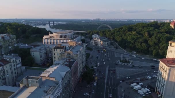 Widok Lotu Ptaka Latanie Nad Centrum Miasta Kijów Ukraina — Wideo stockowe