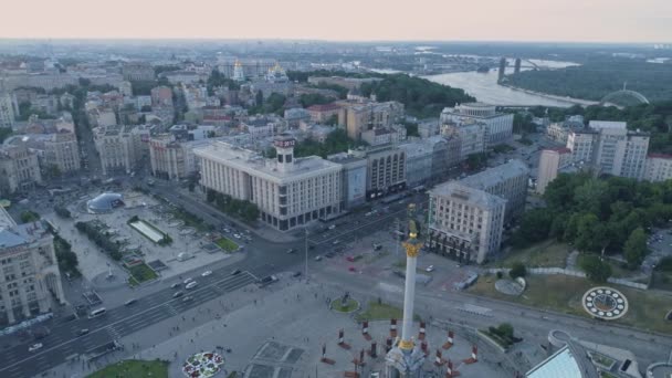 Aerial Independence Square Kiev Kyiv Ukraine Flying City Center — Stock Video