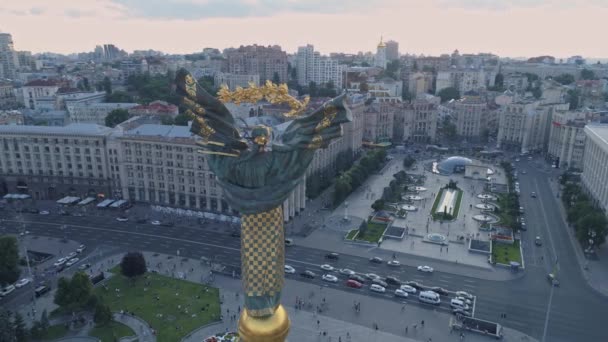 Aérien Place Indépendance Kiev Kiev Ukraine Survoler Centre Ville — Video
