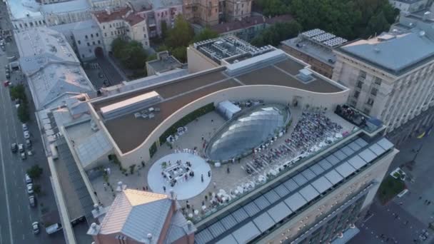 Aerial View People Listening Music Open Air Roof Concert Hall — Stock Video