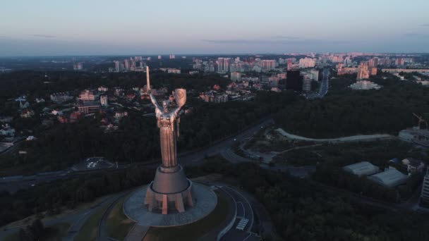 Antenn Motherland Monument Kiev Ukraina Monumentala Jätte Staty Soluppgång — Stockvideo
