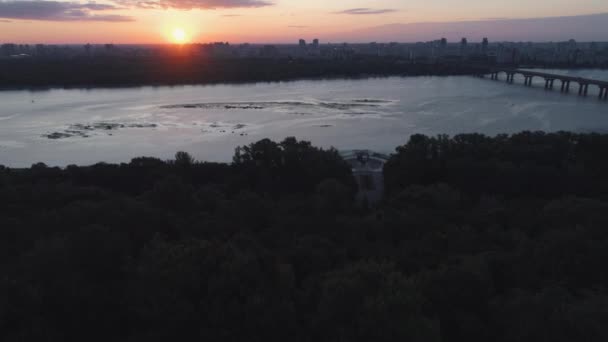 Antenne Zonsopgang Kiev Kyiv Stad — Stockvideo