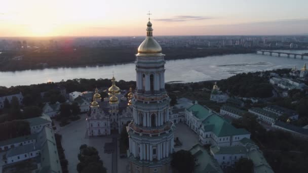 Aérien Kiev Pechersk Lavra Église Orthodoxe Monastère Musée Lever Soleil — Video