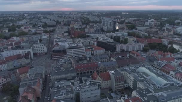 Luchtfoto Van Wroclaw Old Town Avond — Stockvideo