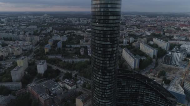 Mrakodrap Nebeského Věže Městské Panorama Wroclaw Letecký Pohled Polsko — Stock video