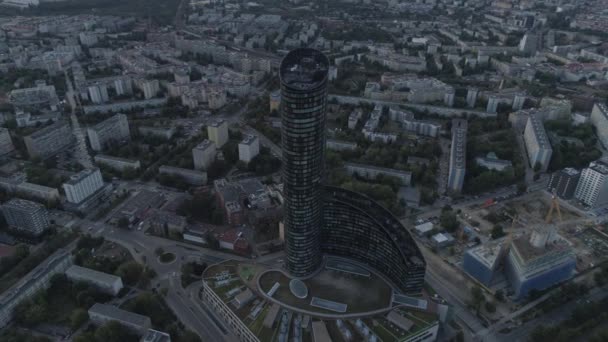 Небоскрёб Скай Тауэр Вроцлавская Панорама Города Вид Воздуха Польше — стоковое видео
