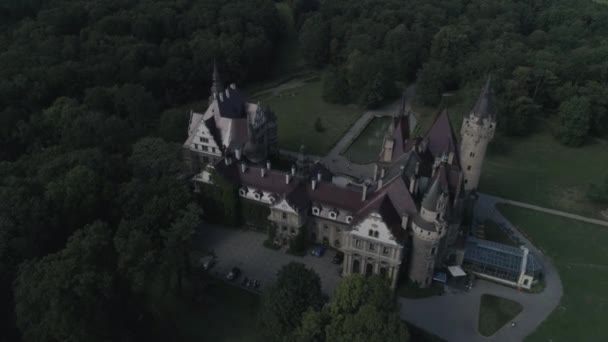 Vista Aérea Del Hermoso Castillo Cuento Hadas Moszna Polonia — Vídeo de stock