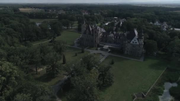 Vue Aérienne Magnifique Château Conte Fées Moszna Pologne — Video