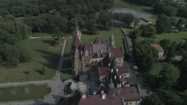 Vista Aérea Del Hermoso Castillo Cuento Hadas Moszna Polonia — Vídeo de stock