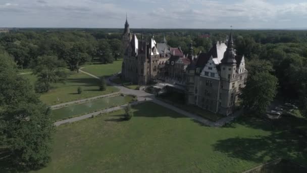 Vista Aérea Castelo Bonito Conto Fadas Moszna Polônia — Vídeo de Stock