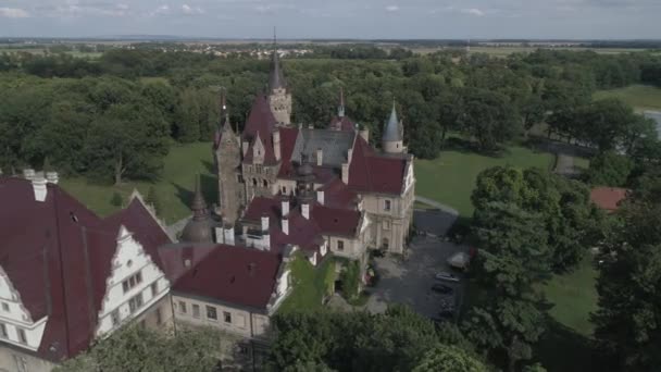 Vue Aérienne Magnifique Château Conte Fées Moszna Pologne — Video