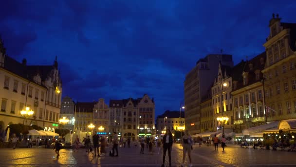 Wroclaw Old Town Market Square Poland Evening — Stock Video