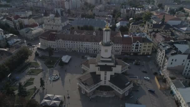 Luchtfoto Het Historische Centrum Van Stad Ivano Frankivsk Oekraïne — Stockvideo