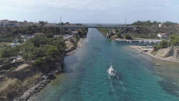 Letecký Pohled Potidaia Canal Vesnici Nea Potidea Řecko Vodní Cesta — Stock video