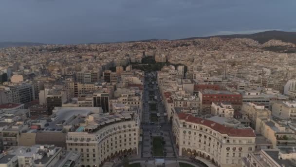 Flygplan Aristotelous Square Hjärtat Thessaloniki Stad Grekland Solnedgång — Stockvideo