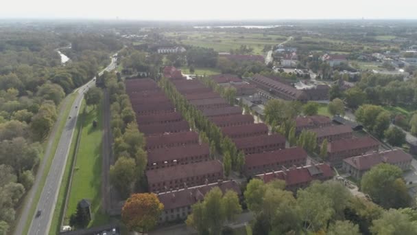 Vista Aérea Auschwitz Birkenau Campo Concentração Nazi Polónia — Vídeo de Stock