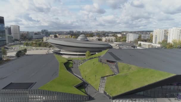 Aerial Footage Of International Congress Centre And Spodek Arena Complex. — Stock Footage Aerial Footage International Congress Centre Spodek Arena Complex Stock Video