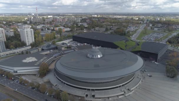 Flygfoto Över Legendarisk Sport Och Underhållning Arena Katowice Polen — Stockvideo