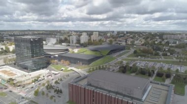 Uluslararası Kongre Merkezi 'nin Hava Görüntüsü. Katowice şehir merkezi, Polonya.