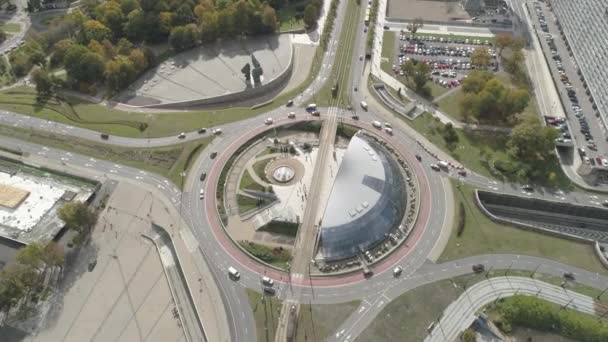 Lapso Tempo Aéreo Rotunda Katowice Polônia Câmera Move Para Baixo — Vídeo de Stock