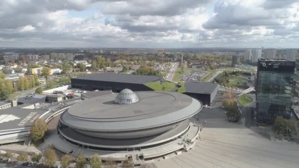Αεροφωτογραφία Του Διεθνούς Συνεδριακού Κέντρου Και Του Συγκροτήματος Spodek Arena — Αρχείο Βίντεο