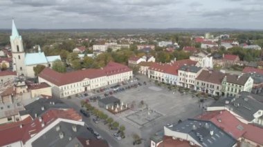 Oswiecim 'in Hava Görüntüsü, Auschwitz Nazi Toplama Kampı' nın yanındaki kasaba..