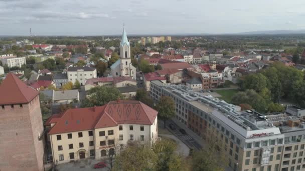 Vista Aérea Oswiecim Ciudad Lado Del Campo Concentración Nazi Auschwitz — Vídeos de Stock