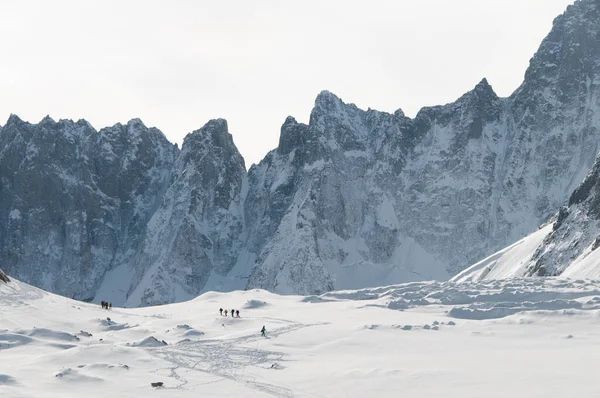 Winter landscape with snow at the Argentiere glacier, in the Mont Blanc massif, near Chamonix, France, European Alps. Alpine environment, with rock walls covered by ice. — Stock Image Winter Landscape Snow Argentiere Glacier Mont Blanc Massif Chamonix France Stock Picture