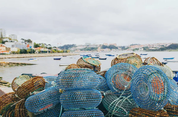 Abril 2016 Porto Portugal Cestas Rede Peixe Perto Mar Com — Fotografia de Stock