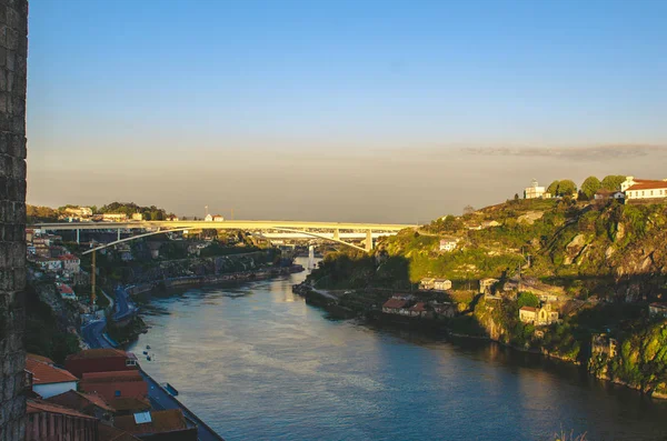 Bela Paisagem Porto Com Colinas Verdes Rio — Fotografia de Stock