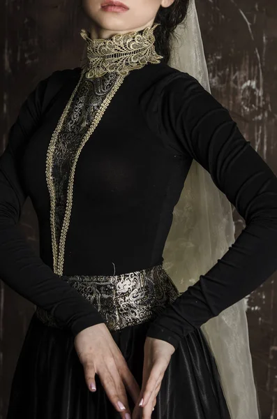Armenian woman in traditional black dress — Stock Photo, Image