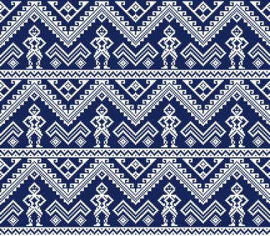 Kesintisiz geometrik etnik desen. Lacivert ve beyaz renkler. Filipin stili. 