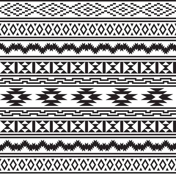 无缝的美国印第安人部落模式 纳瓦霍民族风格 黑白相间的颜色 — 图库矢量图片