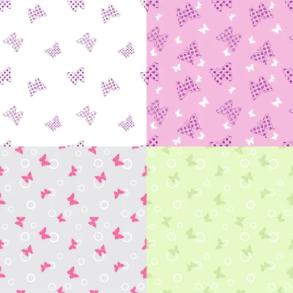 Set Seamless Patterns Butterflies Swatches Included Appropriate Textile Packing Materials — Stock Vector