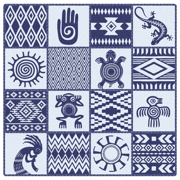 Abbildung Der Ethnischen Muster Und Symbole Der Amerikanischen Ureinwohner Hand — Stockvektor