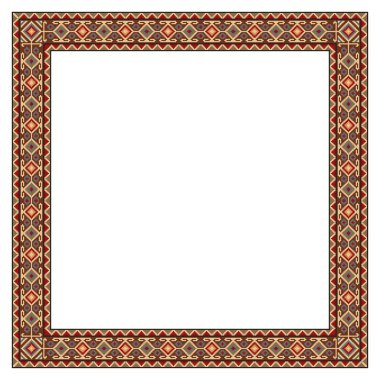 Geometrik, Gürcü etnik desenli kare çerçeve. Geleneksel renkler, nakış stili.