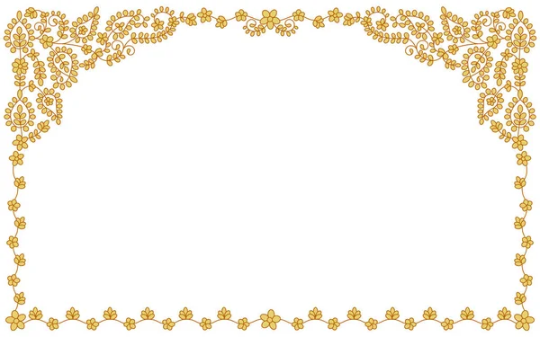 Marco Floral Rectangular Estilo Tailandés Patrón Bordado Colores Dorados — Vector de stock