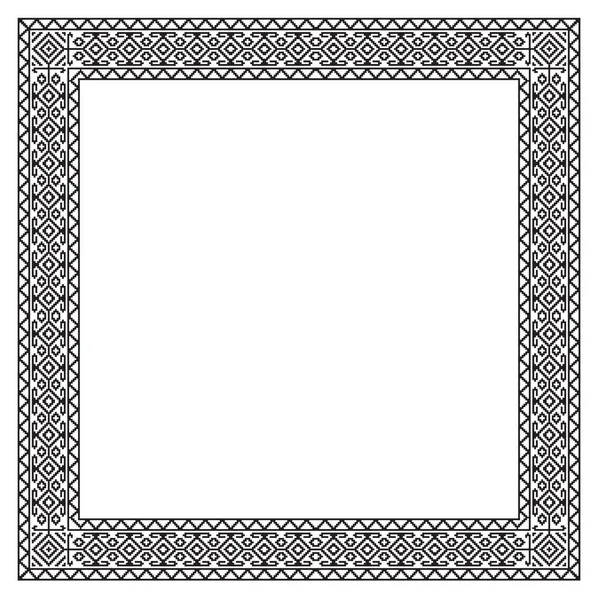 Quadratischer Rahmen Mit Geometrischem Georgischem Ethno Muster Schwarz Weiße Farben — Stockvektor