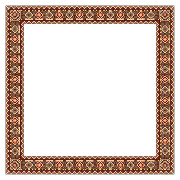 Quadratischer Rahmen Mit Geometrischem Georgischem Ethno Muster Traditionelle Farben Stickereistil — Stockvektor