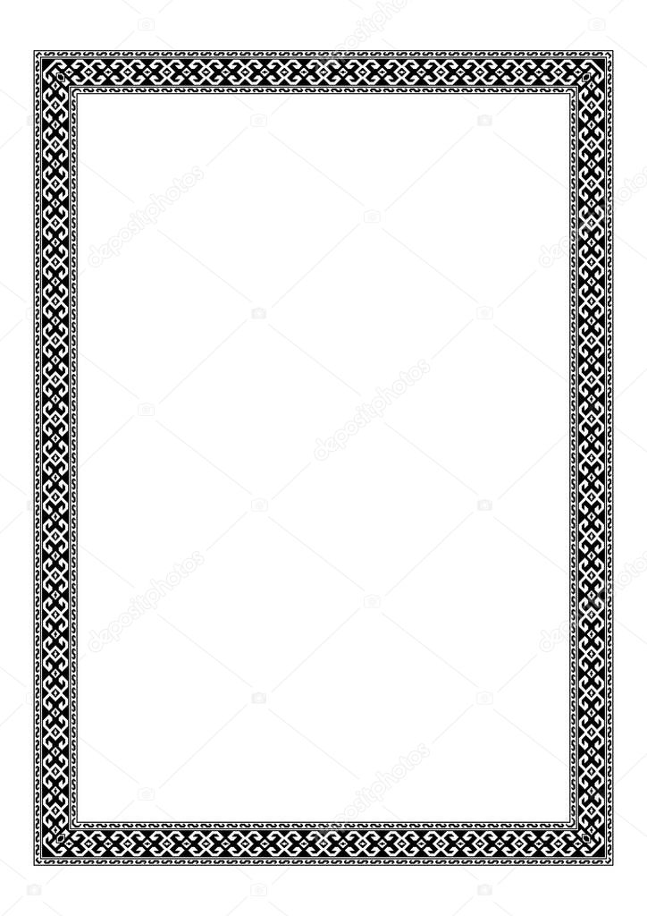 Rectangular frame with geometric, Georgian ethnic pattern. Black and white colors, embroidery style. On A3 artboard.