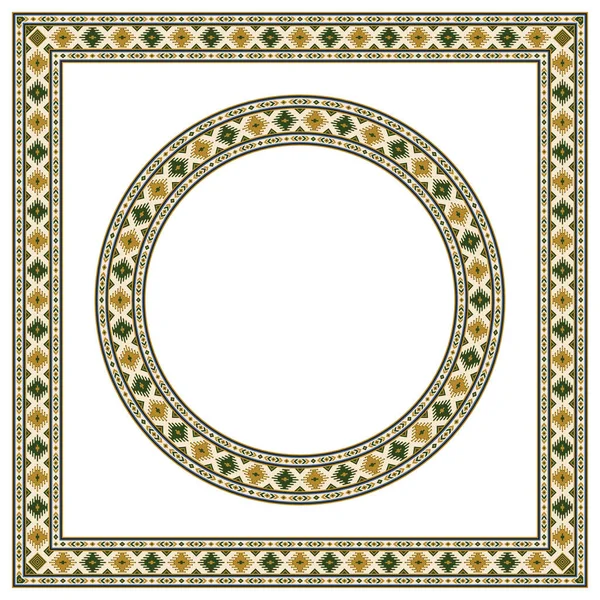 Круглые Квадратные Этнические Геометрические Рамки Щетка Шаблона Включена — стоковый вектор