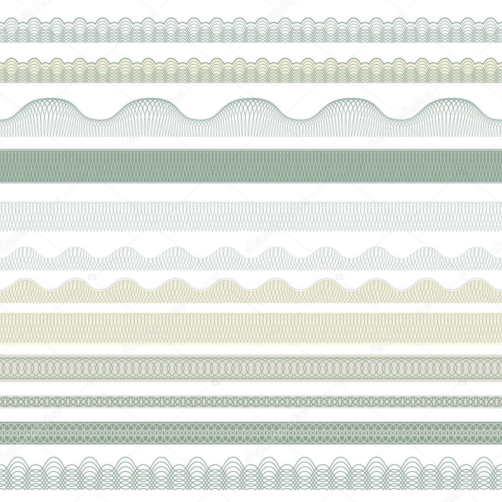 Seamless decorative borders for guilloches. Pattern brushes included in file.