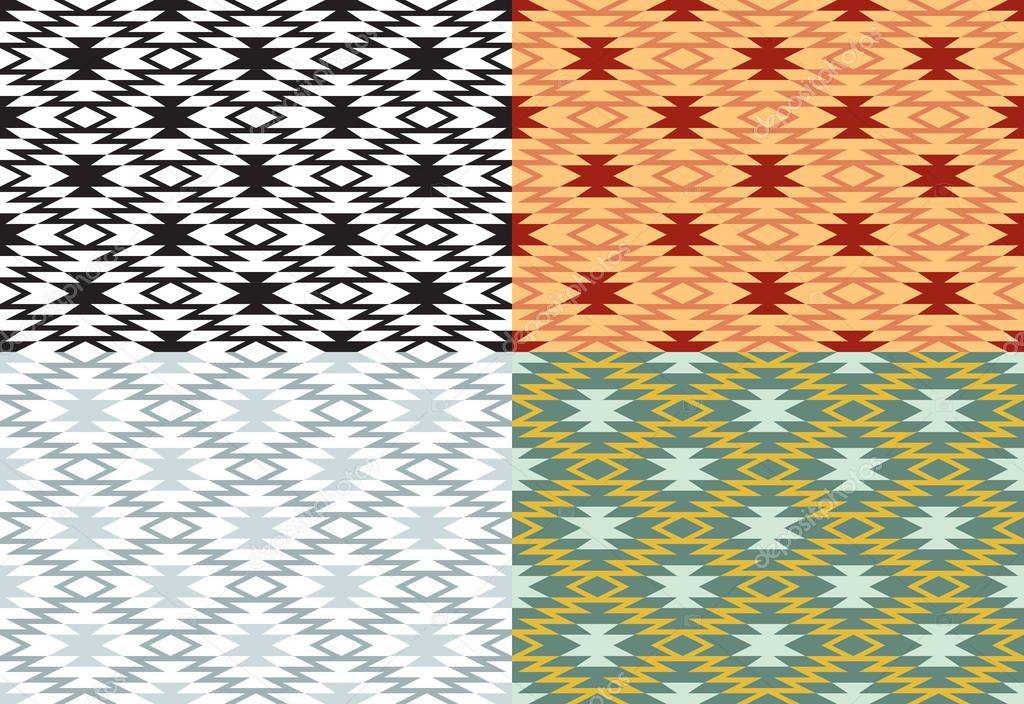 Set of seamless geometric patterns. American Indians ethnic style. 