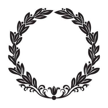 Defne çelengi, retro tarzı, siyah renk. Çizilmiş taklit el.