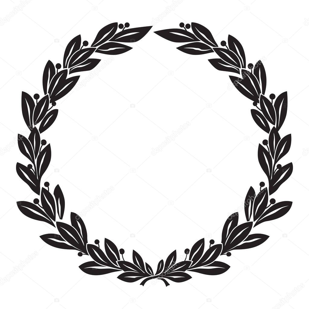 Laurel wreath, retro style, black color. Hand drawn imitation.