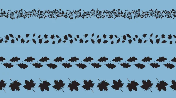 各种秋叶的无缝黑色边框的集合 叶子的枫树 桦木树和干燥的草甸花 模式画笔包含在 Eps 文件中 — 图库矢量图片