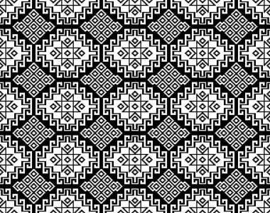 Dikişsiz Siyah geometrik etnik desen. Geleneksel Asya kilim stili.