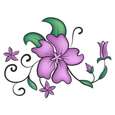 Menekşe soyut çiçek. Yaprakları, yaprakları ve vinyetlerin. Çiçek tasarım öğesi, dekorasyon.